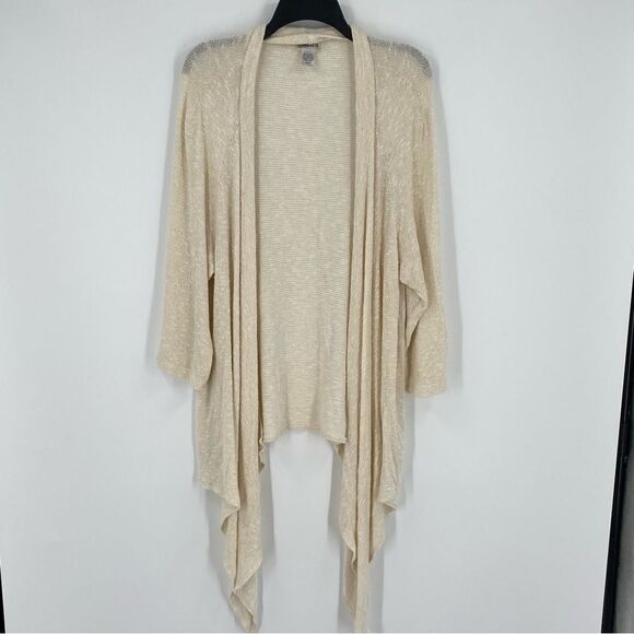 Chico’s Women’s Open Front Shark Bite Hemline Knit Cardigan Duster size 2 - Picture 1 of 3